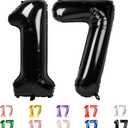 17 Balloon Numbers 40 In, 17th Birthday Decorations for Boys Girls, 71st Happy Birthday Party Decorations Big Foil Mylar Balloons, Black Panther Birthday Decorations (Number 17/71)
