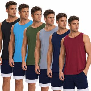 OYGSieg 6 Pack Men's Quick Dry Workout Tank Tops Breathable Gym Sleeveless Muscle Shirts for Active Men (XXL)