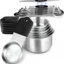 Magnetic Measuring Cups & Spoons Set, Strong N45 Magnets, Heavy Duty Stainless Steel Fits in Spice Jars for Baking & Cooking, BPA Free, Round Set of 15 with Leveler, Dark Black