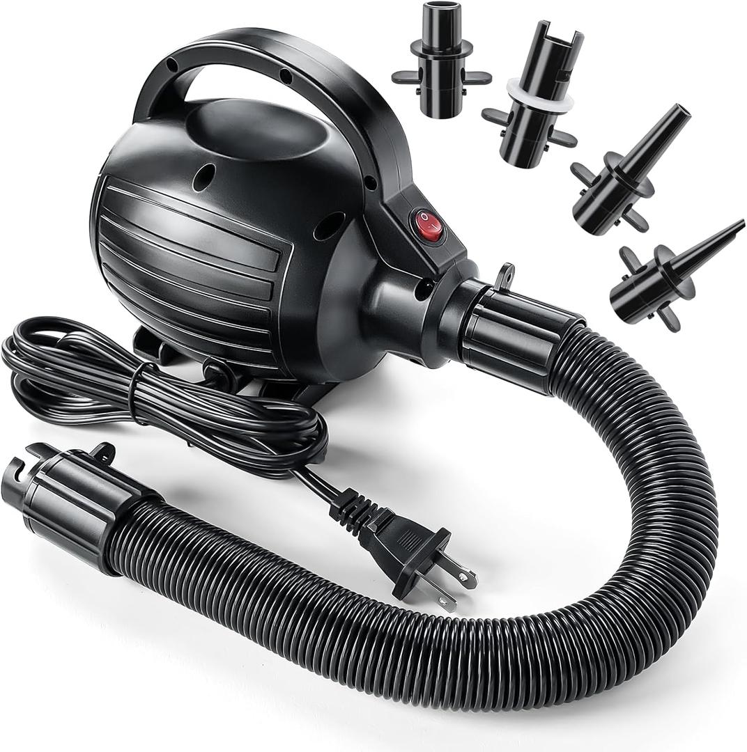 Electric Air Pump for Inflatables-600W-110-120V AC High Power Quick Inflation and Inhalation-Portable air Pump 4 nozzles-Suitable for Pool Toys,Gymnastics Mat,Dog Floating Ramp,Gymnastics