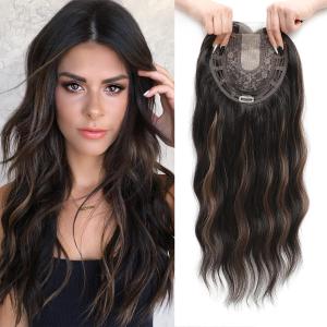 PANEWAY Wavy Curly Hair Topper - 20inch Long, Natural Brown With Highlights, Clip In Synthetic Wiglets (20 Inch)
