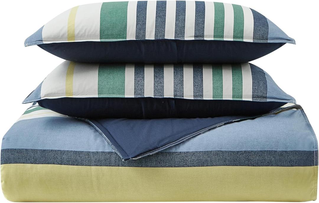 Nautica - Queen Comforter Set, Reversible Cotton Bedding with Matching Shams, Medium-Weight, Oeko-Tex Certified (Dover Blue)