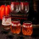 Maxcheck 6 Pack 18 oz Halloween Stemless Wine Glasses Halloween Wine Glass Set Clear Drinking Tumbler for Homes and Bars for Party Gift(Bloody)