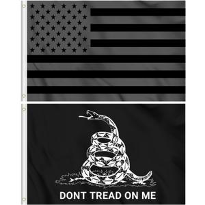 All Black Out American Flag - Don't Tread On Me Gadsden Flag 3x5 ft 2-Pack Wall Banners House Porch Yard Lawn Decorative Sign US Outdoor Flag with Grommets - Printed Polyester Fade Proof All Black Out American Flag - Don't Tread On Me Gadsden Flag 3x5 ft 2-Pack Wall Banners House Porch Yard Lawn Decorative Sign US Outdoor Flag with Grommets - Printed Polyester Fade Proof