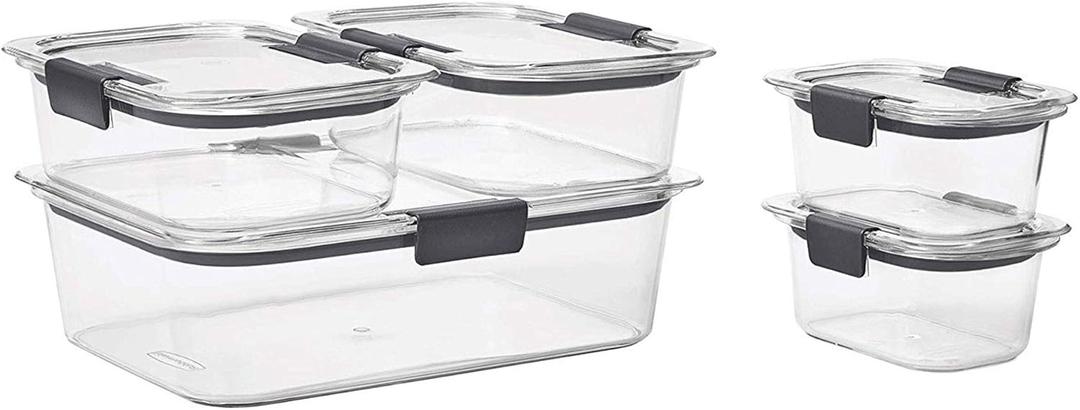 Rubbermaid Brilliance Food Storage Containers, Set of 5 (10 Pieces), BPA-Free, Leak-Proof, Clear (Set of 5 Assorted Containers)
