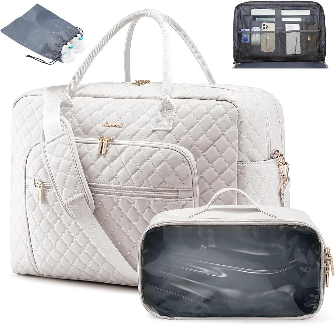 LOVEVOOK Travel Duffle Bag, Weekender Bag for Women with Toiletry Bag Carry on Overnight Bag with Laptop Compartment, Yoga Gym Bag with Wet Pocket Shoe Bag, Hospital Bag for Labor and Delivery (Medium, Beige-medium)