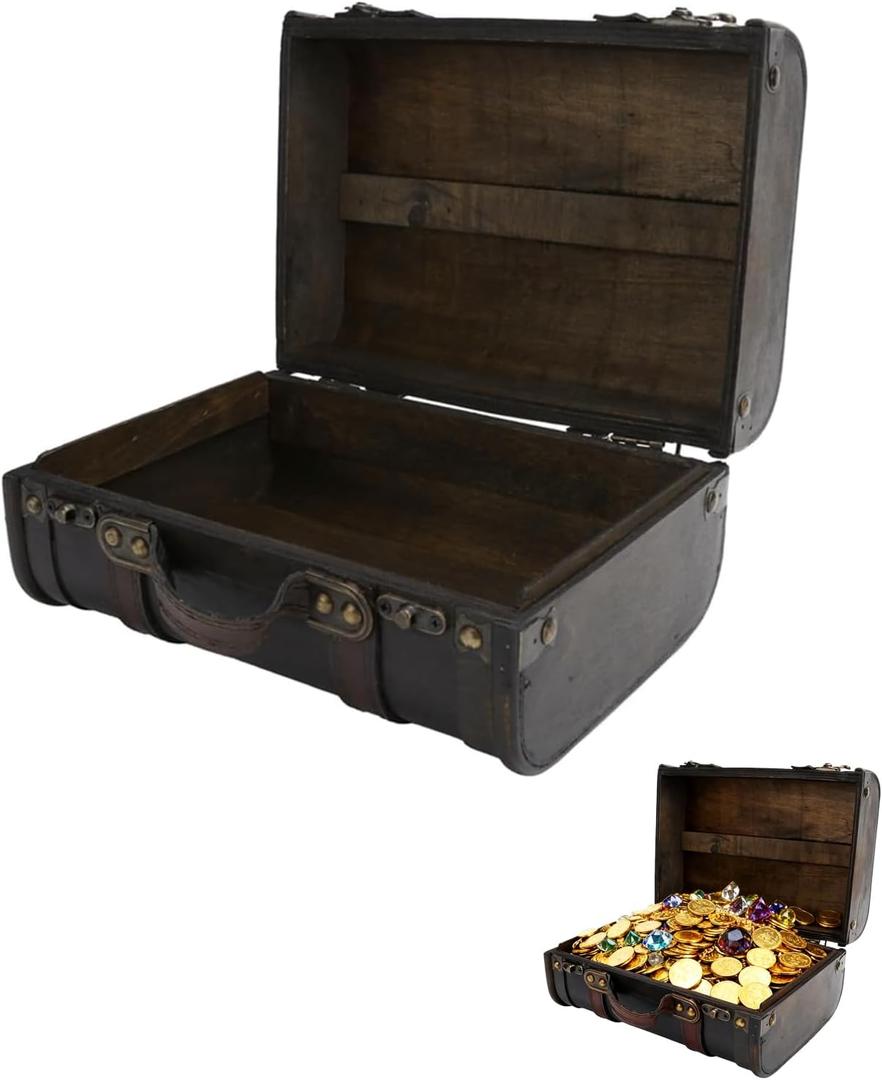 Wooden Suitcase, Distressed Small Vintage Suitcase with Solid Handle,Versatile Keepsake Trunk & Treasure Chest for Photo Props, Home Decor, and Bridal Displays (9.4"x4.7"x6.8")