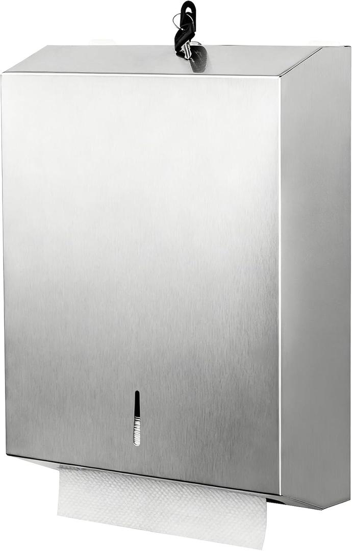 Paper Towel Dispenser Wall Mount Commercial, Brushed Stainless Steel & Fingerprint Resistant, Lockable, for c fold/Multifold/Trifold Paper Towels, Touchless Hand Towels Holder (Large-silver)