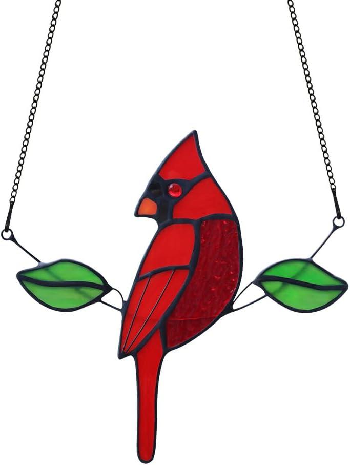Stained Glass Northern Cardinal Suncatcher - Handmade Memorial Gifts for Grandma, Sympathy & Housewarming Red Bird Window hangings Ornament (Male Design)