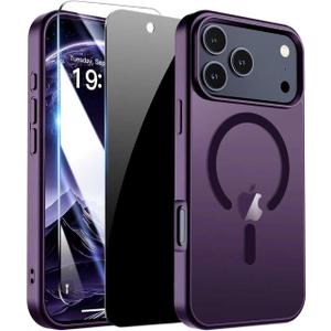 For IPhone 17 Pro Case with 2X Screen Protector,Compatible with MagSafe,Translucent Matte Military Grade Shockproof Slim Magnetic Protection Phone Case for iPhone 17Pro-Purple