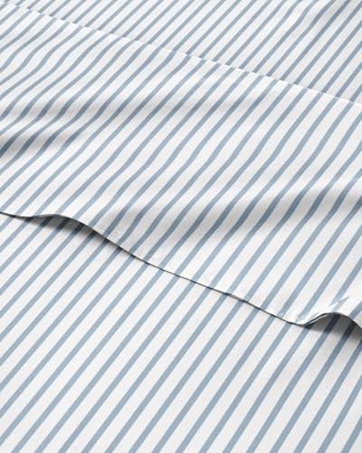 Striped Sheets - Blue & White Striped Sheets - 1 Flat & 1 Fitted & 1 Pillowcase w/ Deep Pockets – Wrinkle & Fade Resistant - Ultra-Soft, Breathable & Cooling - Luxury Pinstripe Bedding - Twin Size Set