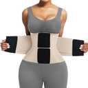 FeelinGirl Waist Trainer Belt Waist Cincher Trimmer Ab Belt Tummy Control Body Shaper with Triple Wrap Women and Men (X-Small, Skin)