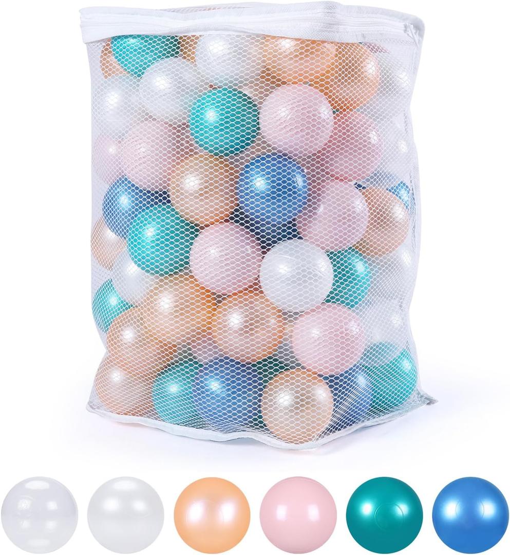 Ball Pit Balls Pack of 100 200 500 - Star and Round Set BPA Free Phthalate Free Non-Toxic Crush Proof Play Balls Soft Plastic Balls for Toddlers Baby Kids Birthday Pool Tent Party (100 Balls - Pearl 6 Colors)
