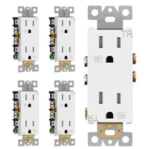 ENERLITES 15Amp Tamper-Weather-Resistant Decorator Receptacle, Outdoor Standard Outlet, Residential Grade, 15A 125V, Self-Grounding, 2-Pole, 3-Wire, 5-15R, UL Listed, 61501-TWR-W, White, 5 Pack
