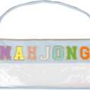 RAWILL Mahjong Tile Bag with Shoulder Straps, Empty Mahjong Bags for Tiles and Racks, Case for American Mah Jong Set with Metal Zipper and Letters - Light Blue (Case Only)