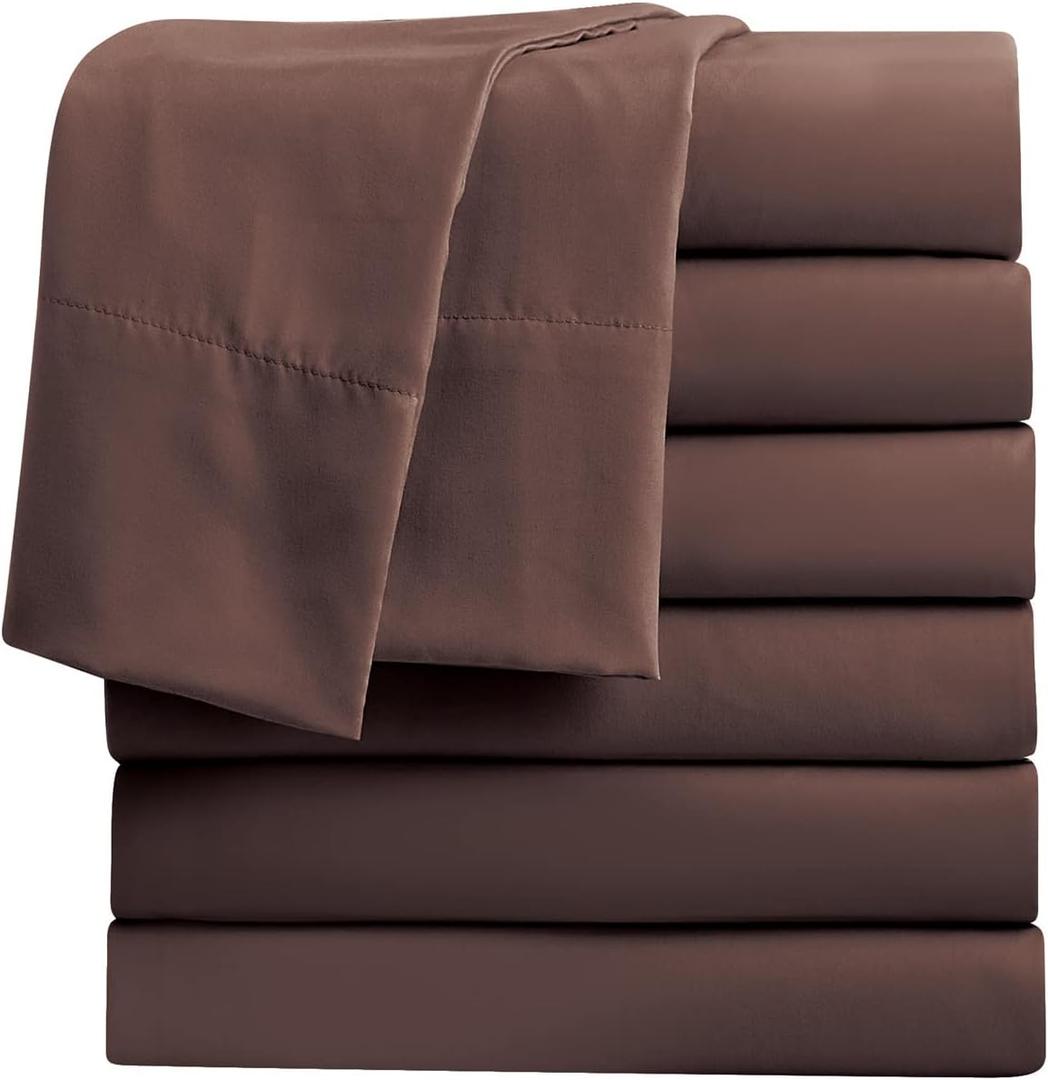 FreshCulture King Flat Sheets Only, Pack of 6, Soft Microfiber Bedding Sheets for Home, Salons, Hotels, Bulk Flat Sheets Only King Size (Brown)
