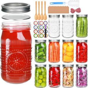 Encheng 32 oz Wide Mouth Mason Jars with Lids and Bands, 12 Pack Clear Glass Canning Jars for Fermenting, Preserving, Quart Size Large Mason Jars for Jam, Pickling, Meal Prep, DIY Crafts