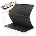 Dish Drying Mat for Kitchen Counter, Collapsible Trifold Large Dish Drainer Mat, Silicone Drying Mat with Hook, 24x16In Non-Slip Silicone Sink Mat, Easy to Clean, Black