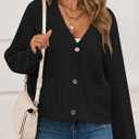 GREAIDEA Women's Fall Chunky Knit Open Front Sweaters Long Sleeve Button Cardigan 2025 Loose Short Outerwear Coats (Black, L)