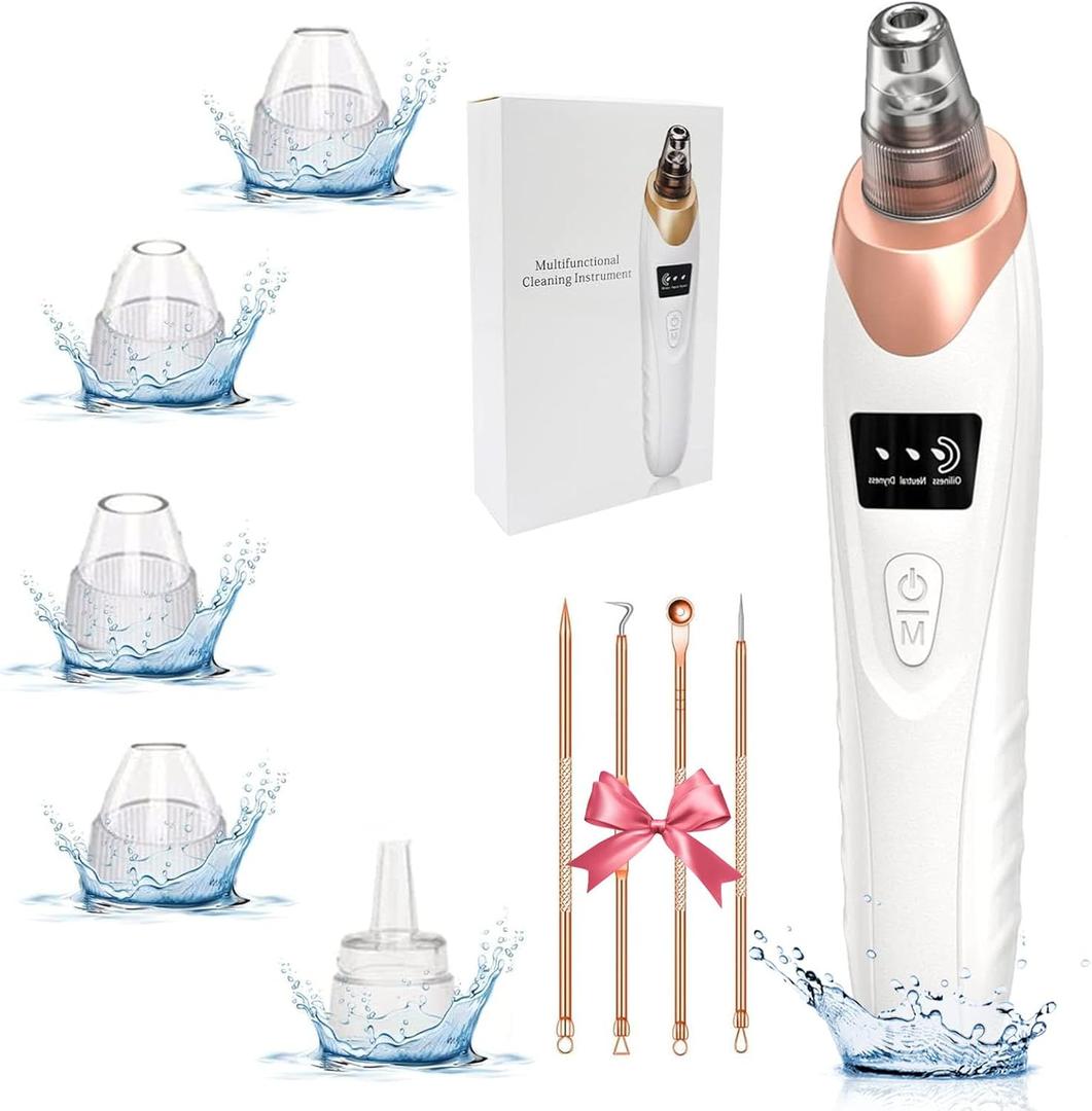 2026 Pore Vacuum, USB Rechargeable Blackhead Remover Vacuum,3 Levels Adjustable Pore Vacuum Blackhead Remover, with 5 Suction Power,6 Probes,Face Vacuum Pore Cleanser for Women & Men-White