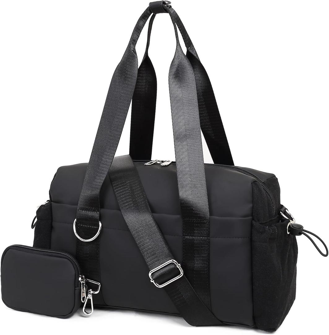 Everyday Mini Gym Bag for Women 2.0, Small Tote with Zipper Compartment Waterproof Travel Duffle Cute Handbag Workout Carry On with Removeable Shoulder Strap & Coin Wallet Easy to Clean - Black