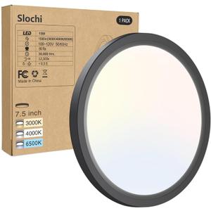 1PACK LED Flush Mount Ceiling Light Fixture, 3000K-4000K-6500K & 100W Equivalent Modern Kitchen Ceiling Lamp 15W 1500Lm 7.5 Inch Closet Round Surface for Bathroom Laundry Bedroom Hallway, Black