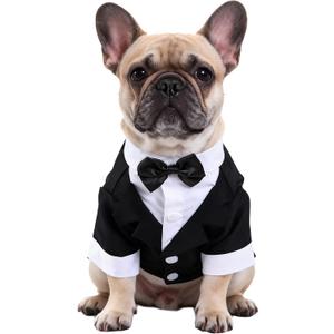 Black, White, Blue Dog Shirts for Wedding, Puppy Tuxedo, Dog Formal Wear, Doggie Tux, Suit and Tie Costume Black, Medium