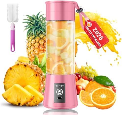 Portable Blender for Smoothies & Shakes - Cordless Personal Size Blender with 6 Blades, 380Ml Juice Cup, Lightweight & Rechargeable, Freshly Squeezed for Picnic/Sports/Office