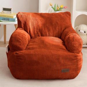 MAXYOYO Kids Bean Bag Chair, Stuffed Toddler Bean Bag Sofa with Filler Cozy for Boys and Girls, Lazy Sofa with Pocket Floor Chair for Gaming, Reading, Orange