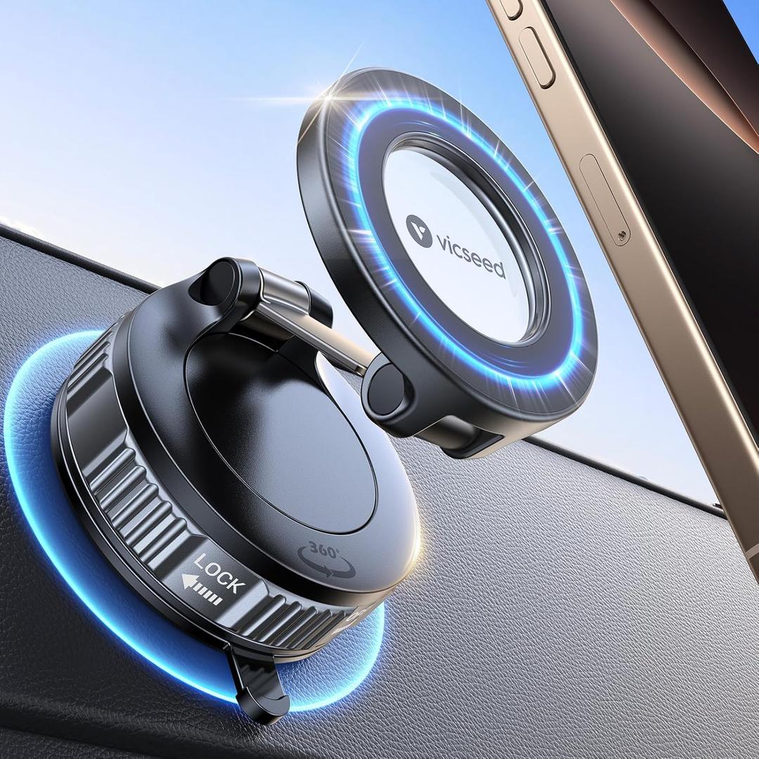 VICSEED 2026 Upgraded Car Phone Holder for Magsafe Car Mount [85 LBS Strongest Suction] Vacuum Magnetic Phone Holders for Your Car 360 Adjustable Car Phone Mount for iPhone 17 Pro Max 16 15 14 13 12