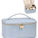 Prite Makeup Bag, Large Capacity Portable Travel Cosmetic Bag, Waterproof Makeup Organizer for Women with Handle and Divider (001 Blue)