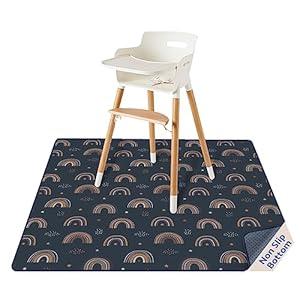 Blissful Diary Baby Splat Mat for Under High Chair, 50.4 x 50.4 Inch Wipeable Splash Mat, Waterproof and Washable, Anti-Slip Floor Protector, Boho Rainbow