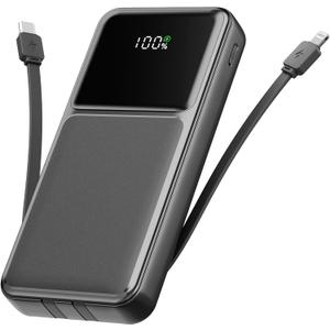 26800mAh Portable Fast Charger with Build in Cables, 22.5W Power Bank with PD 3.0+QC 4.0 LED Display, High Capacity Phone Battery Pack Tracel Essentials Compatible with iPhone Samsung Google, etc (black)