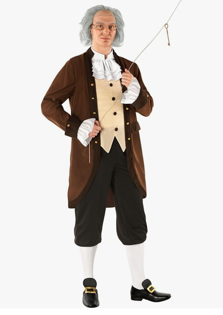 Morph Benjamin Franklin Costume With Wig Founding Fathers Costume Adult Colonial Outfit Men Ben Franklin Outfit Men Size M