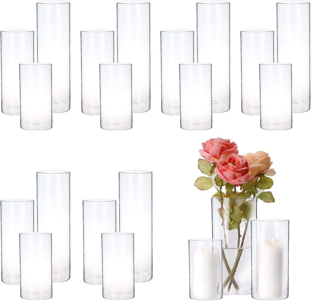yshengood 18 PCS Glass Candle Holder Hurricand Candle Holder, Glass Pillar Candle Holder, Clear Glass Cylinder Candleholder Glass Cylinder Vase for Centerpieces Wedding Party Decoration
