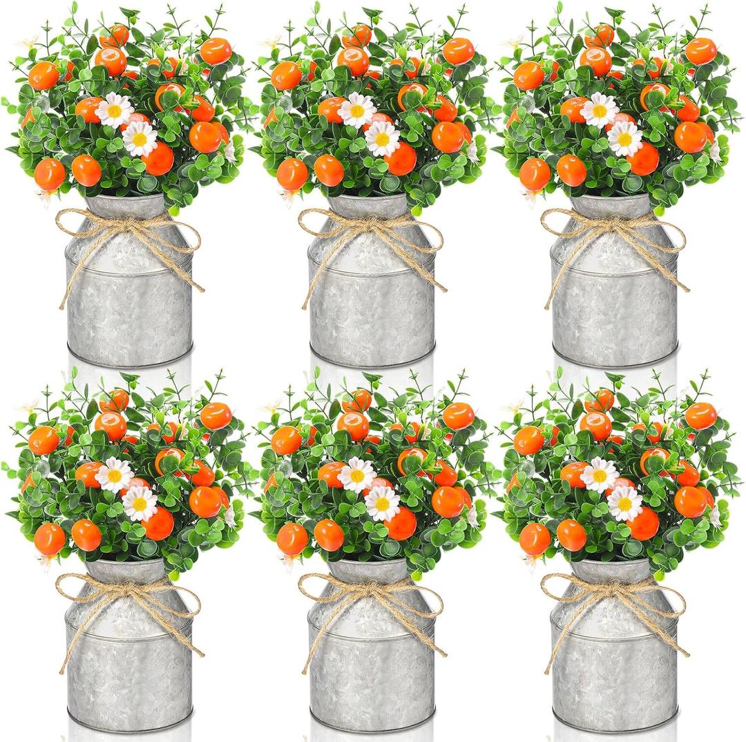 Mimorou 6 Sets Summer Tangerine Orange Centerpieces for Tables Artificial Fruit Daisy Plant with Mason Jar Vase Fake Cutie Orange Little Cutie Baby Shower Decoration for Home Party Decor