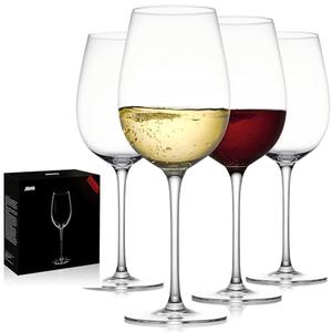 JBHO Hand Blown Italian Style Crystal White or Red Wine Glasses - Gift Packaging for Any Occasion - Lead-Free Premium Crystal Clear Glass - Set of 4, 18 Ounce 