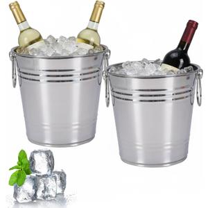 2 Pack Ice Buckets with Handles, WineBucket Chiller for Parties, Beverage Tub, Ice Tub for Cocktail Bar, Great for Indoor and Outdoor Use, Stainless Steel, 3L, Silver