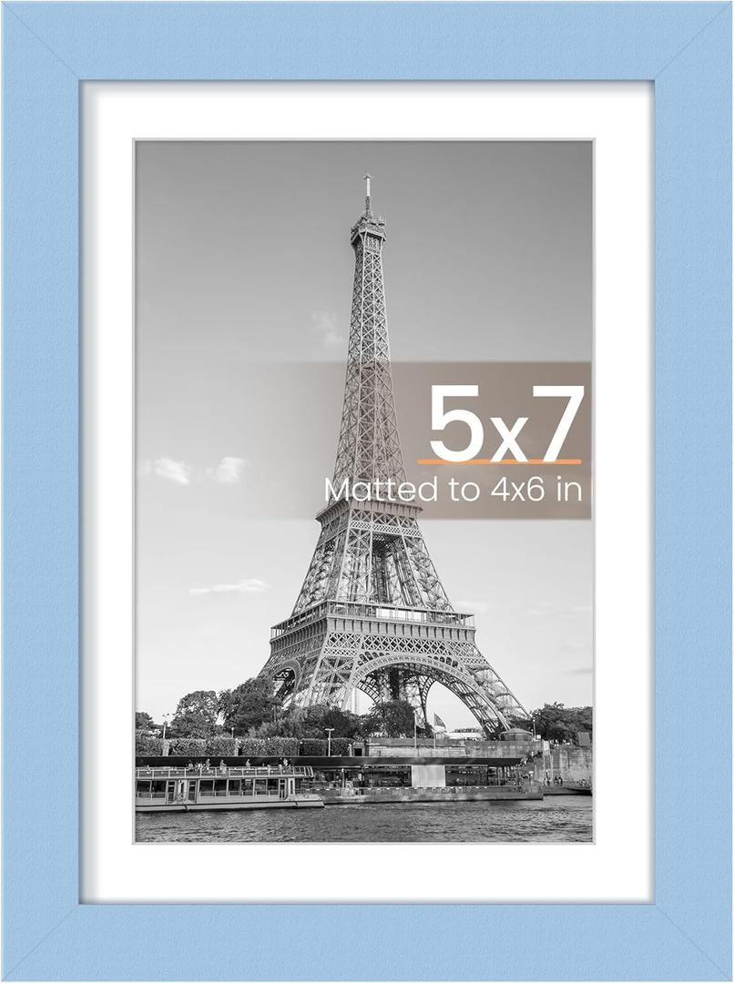 Upsimples 5x7 Picture Frame, Display Pictures 4x6 with Mat or 5 x 7 Without, Wall Hanging Photo Frames, Blue, 1 Pack
