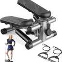 Sweetcrispy Mini Stair Steppers with Resistance Bands for Exercise at Home, Portable Exercise Twist Stepper Machine for Full Body Workout, 300LBS Capacity (Sliver Pro)
