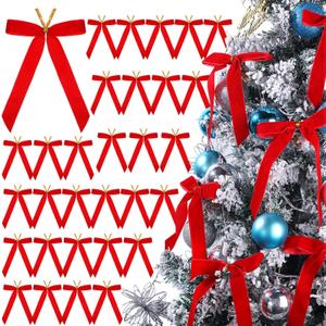 Riceshoot 30 Pcs Christmas Velvet Bow, 6 x 8 Inch Rustic Crafts Gift Bows Nice for Christmas Tree, Garland, Large Gifts, Parties, Indoor or Outdoor Decorations(Red)