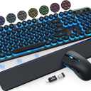 Wireless Keyboard and Mouse Backlit - Typewriter Keyboard with Magnetic Wrist Rest, Retro Round Keycaps, Light Up Letters, 2.4GHz Cordless Combo for Mac, Windows, PC, Laptop, Trueque [Upgraded] (Black)