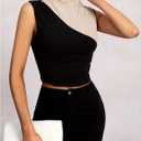 Women's Sleeveless Tank Tops Color Block Mock Neck Ruched Slim Fit Business Casual Tops (Black, M)