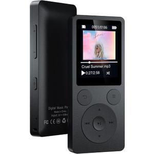 64GB MP3 Player with Bluetooth 5.3 Auto Reconnect, MP3 Music Player with Speaker, 1.8" Screen & Physical Buttons, Voice Recorder, FM Radio, 40H Battery Life, No WiFi, Supports 128GB microSD Card