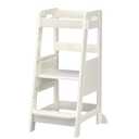 TOETOL Bamboo Toddler Learning Step Stool 3 Height Adjustable Kitchen Counter Standing and Bathroom Sink Tower Helper Stool for Kids with Anti-Slip Protection(Ivory White)