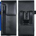 Holster Pouch for Samsung Galaxy Z Fold 7/6/5/4/3 with S Pen Holder & Belt Clip & Card Holder, Luxury Carbon Fiber Leather Holster Case with Belt Loop&Metal Clip&Magnetic Closuer (Vertical)