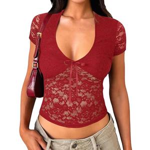 Matunana Women's Lace Tops Going Out V Neck Crop Backless Sleeveless Tank Y2k Cute Sexy Summer Trendy 2026 Z-red Size Small