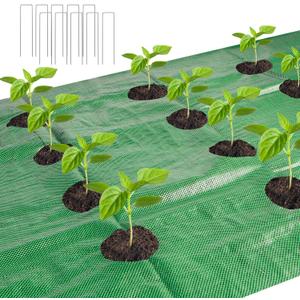 33 x 3.3 Ft Weed Barrier Landscape Fabric with Planting Holes, Heavy Duty Garden Weed Barrier Fabric, Ground Cover Weed Barrier Weed Cloth with 10 U-Shaped Ground Nail For Garden Weed Control (Green)
