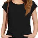 ZDC Girls Short Cap Sleeve T Shirts Kids Crewneck Summer Tops Basic Tees 5-14 Years (Black, L)