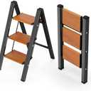 MIDOLI 3 Step Ladder Aluminum Lightweight Folding Step Stool for Adults with Anti-Slip Sturdy and Wide Pedal, with 330 Lbs Capacity Multi-Use for Household and Kitchen Portable Stepladder, Black-Wood